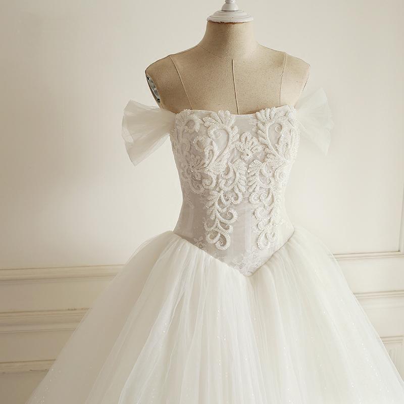 Off Shoulder Lace Tulle Long Wedding Dresses