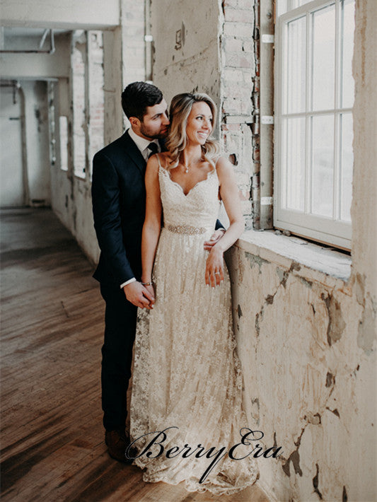 V-neck Lace Wedding Dresses, A-line Wedding Dresses, Gorgeous Bridal Gown