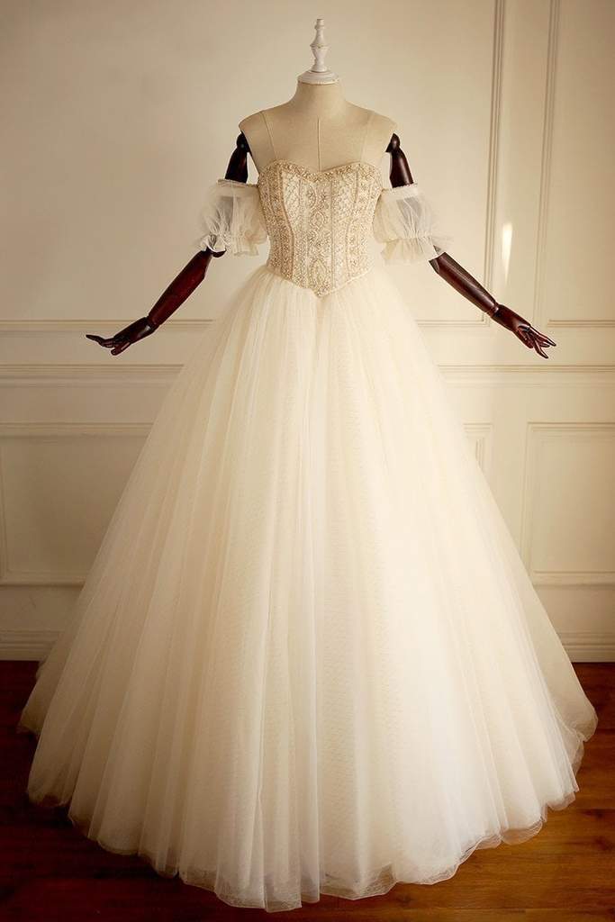 Sweetheart  Beaded Long A-line Wedding Dresses