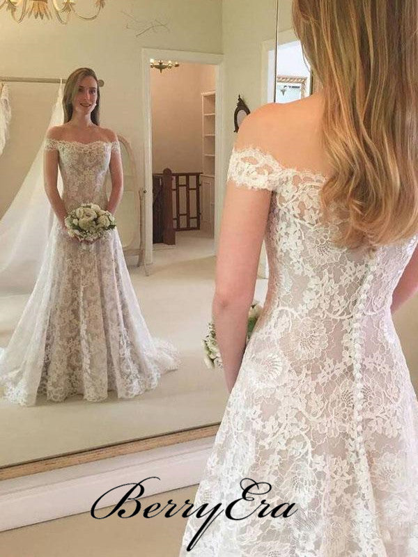 Off Shoulder Long Mermaid Lace Wedding Dresses, Bridal Gown