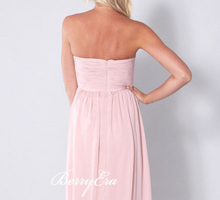 Sweetheart Log A-line Blush Pink Chiffon Long Bridesmaid Dresses