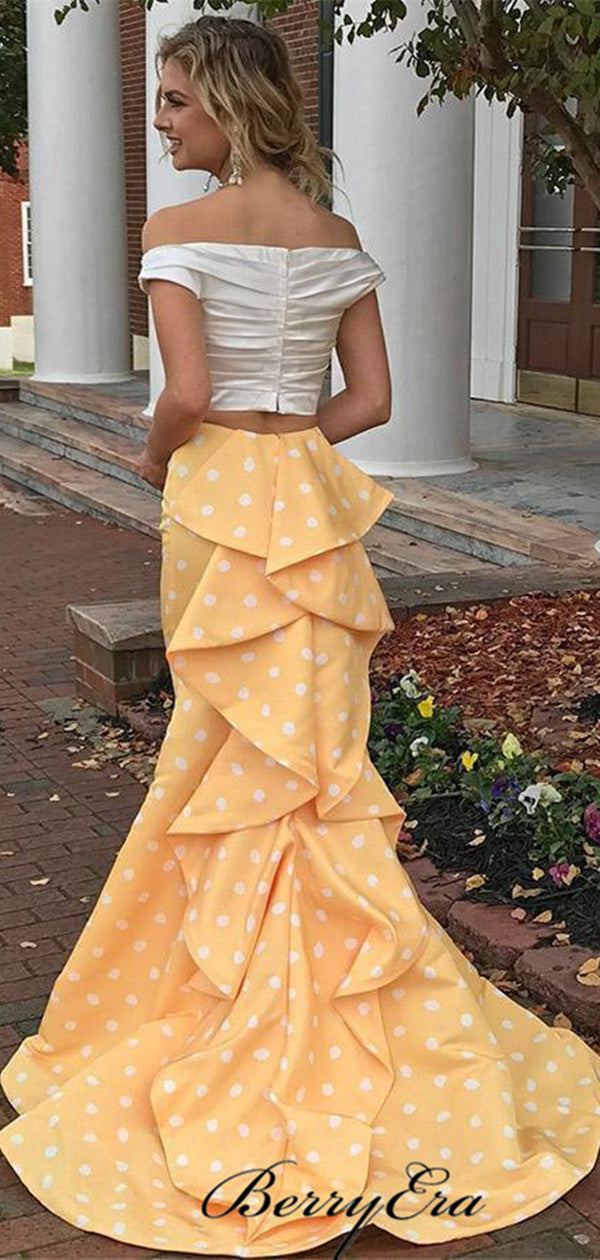 Polka Dots Design Two Pieces Prom Dresses, Cute Prom Dresses